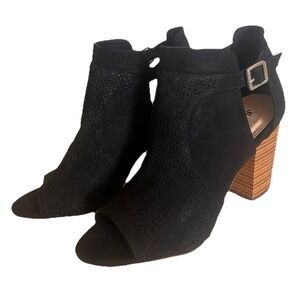 Just Fab Women's Ankle Boots Size 7.5 Black Perforated Jameson Peep Toe JKL-1-F